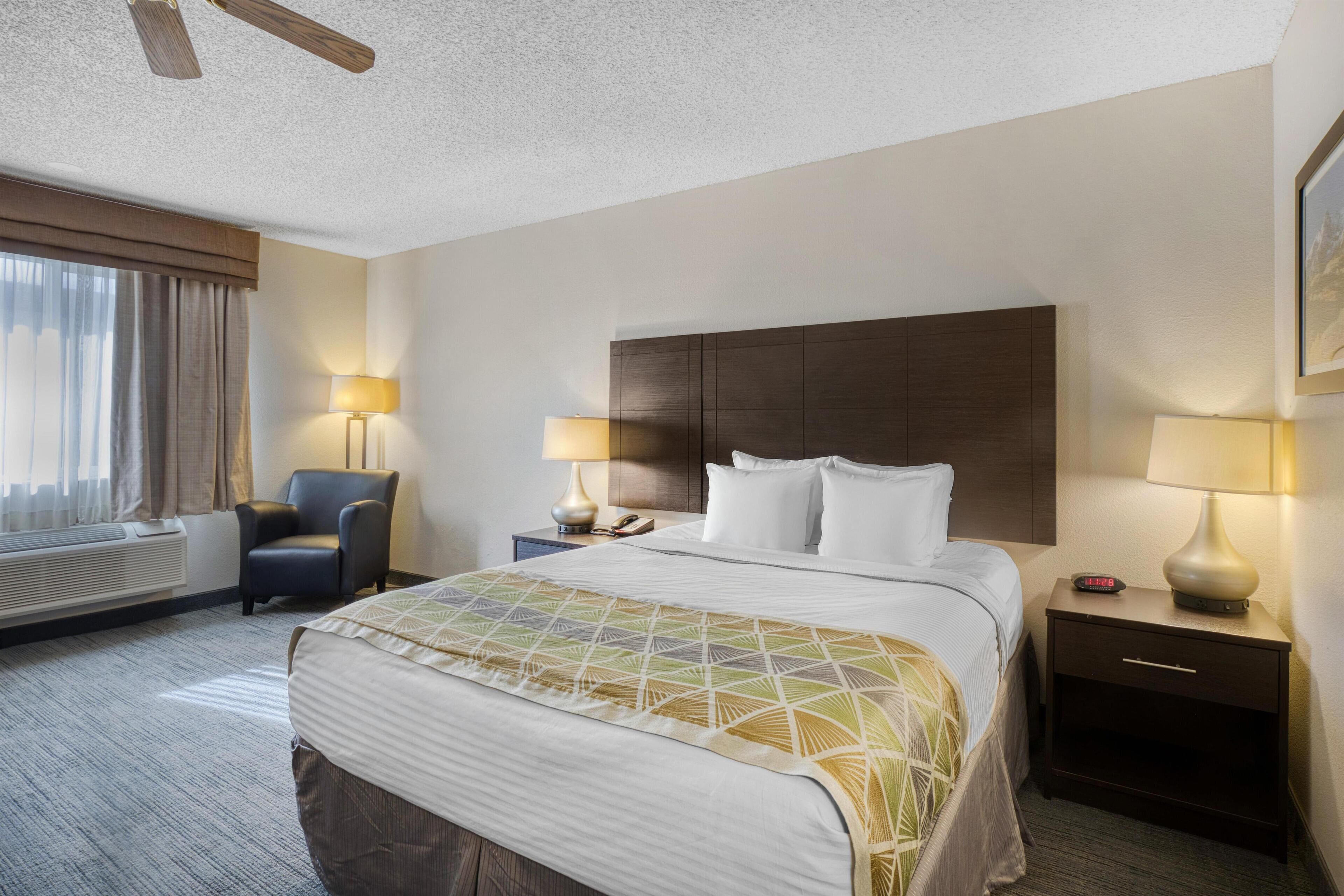 Individually furnished, desk, laptop workspace, blackout curtains