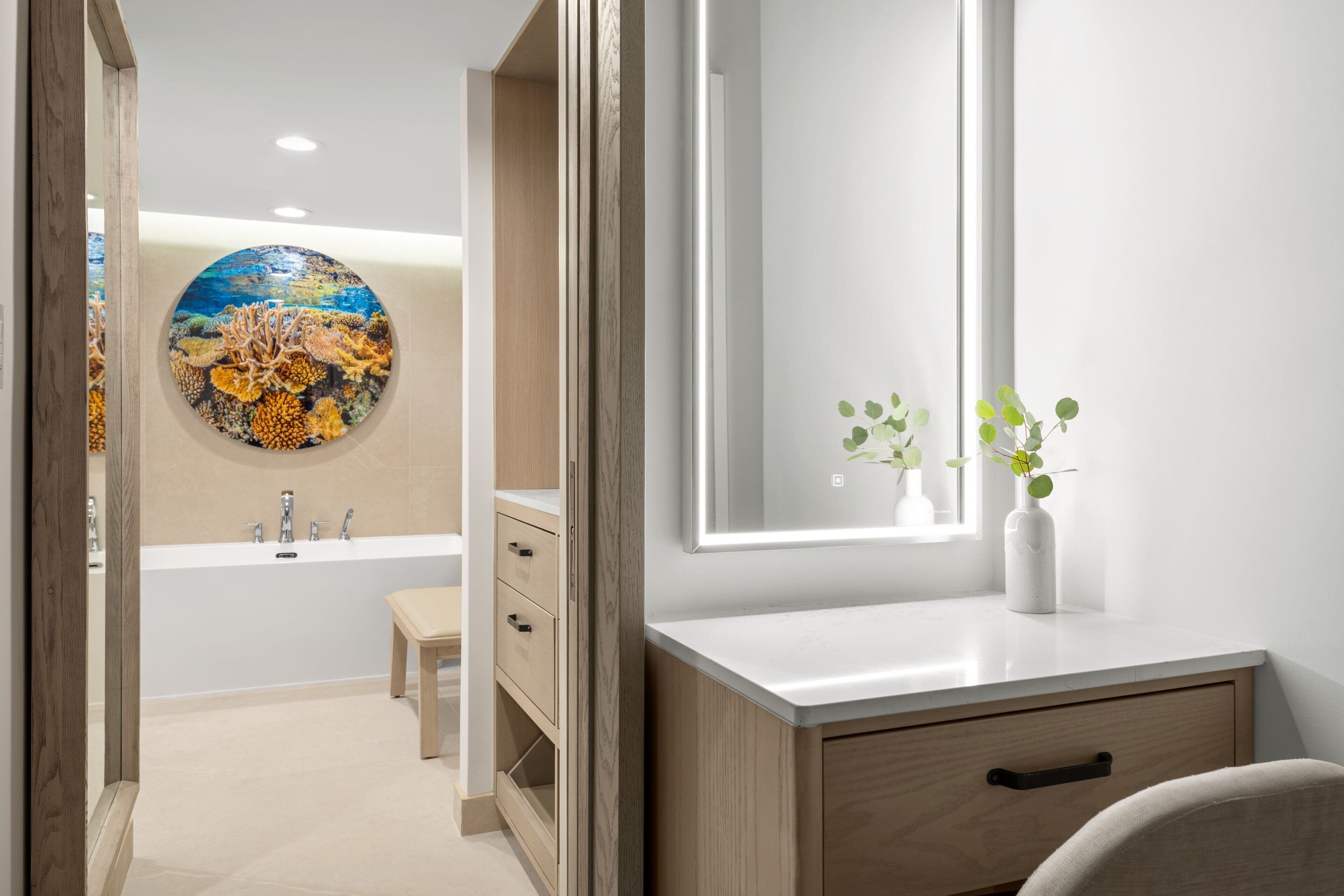 suite, 1 bedroom, oceanfront | bathroom | combined shower/bathtub, free toiletries, hair dryer, bathrobes