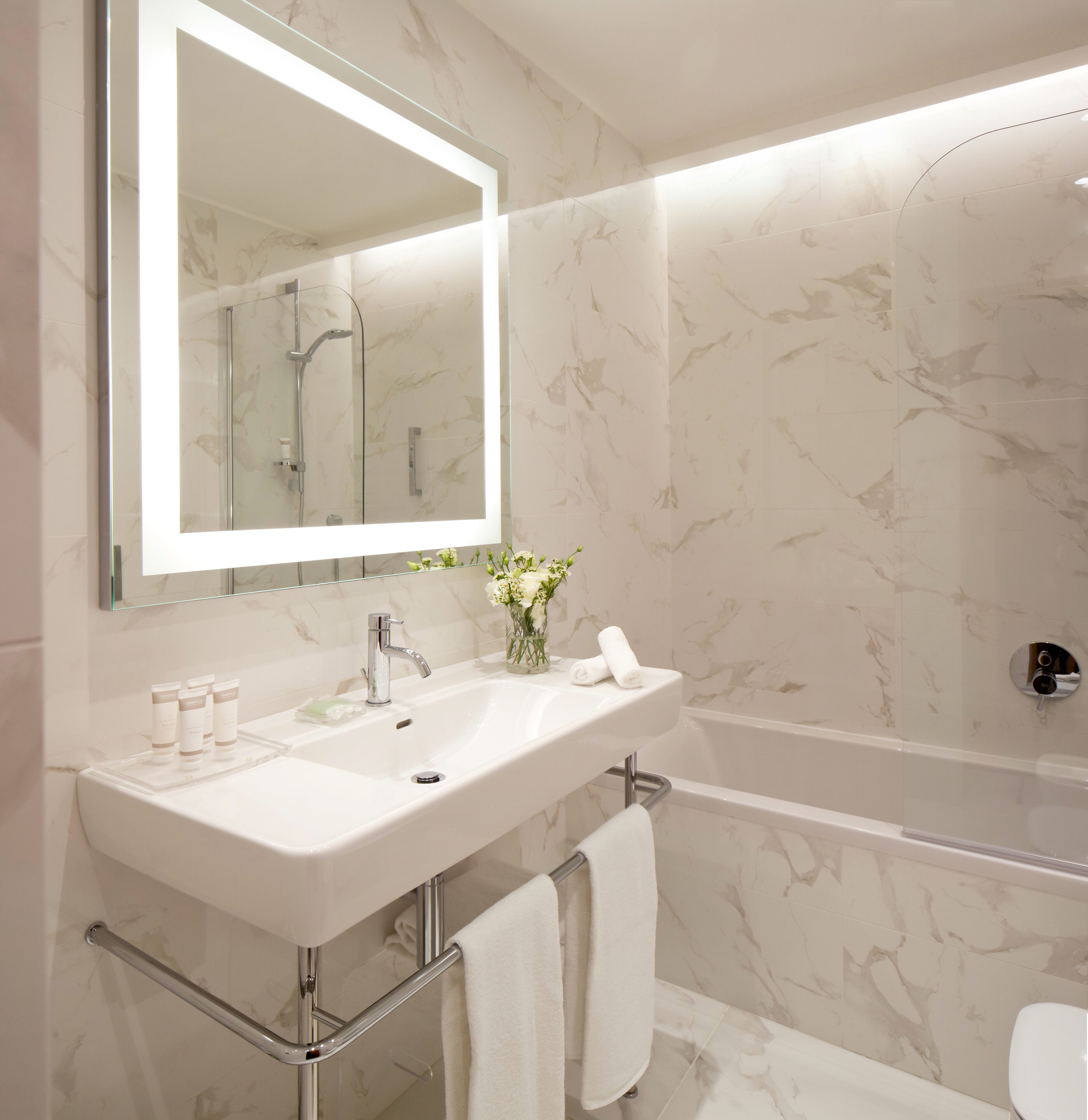 superior double room | bathroom | shower, free toiletries, hair dryer, towels