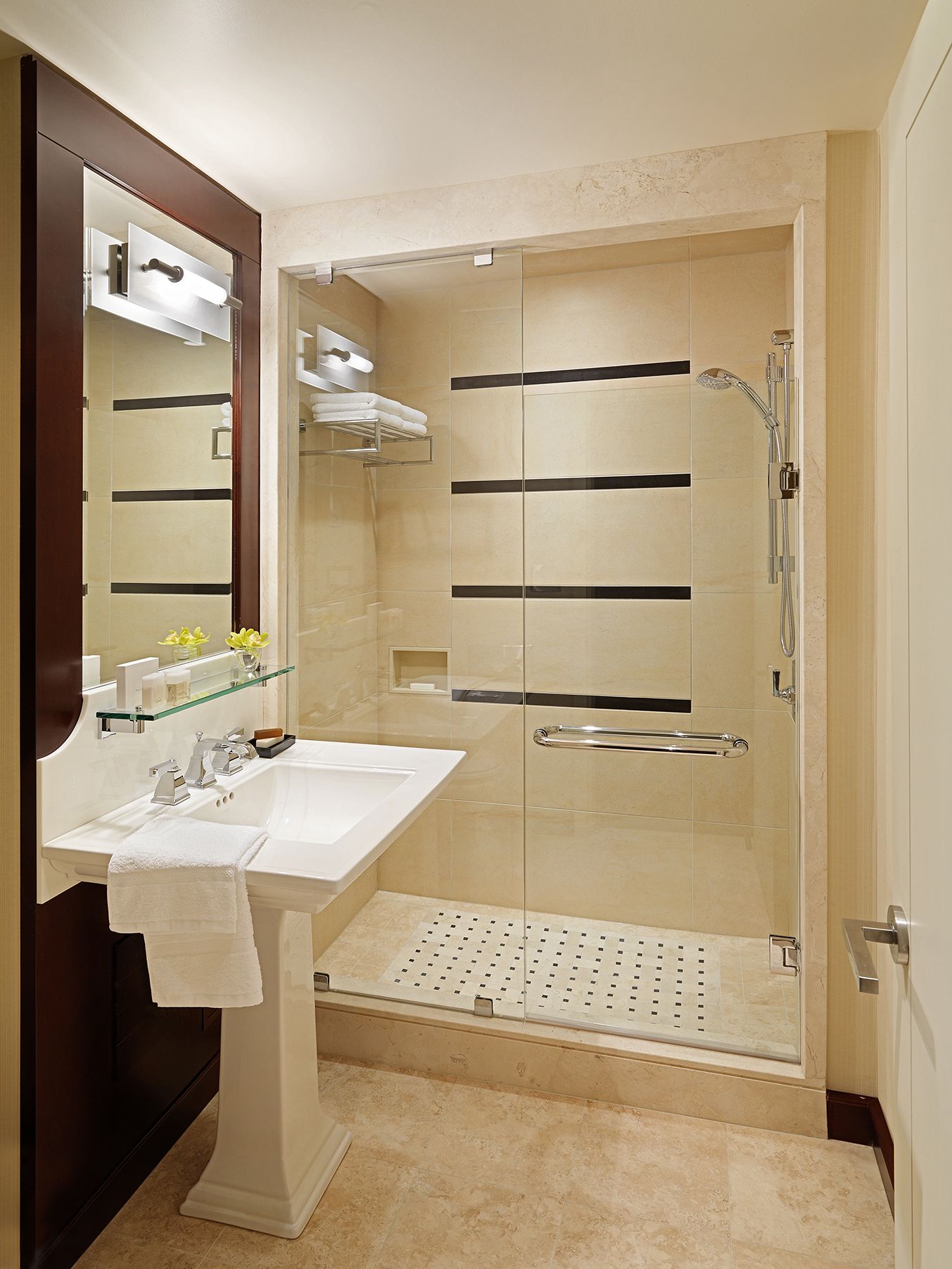 designer toiletries, hair dryer, bathrobes, towels