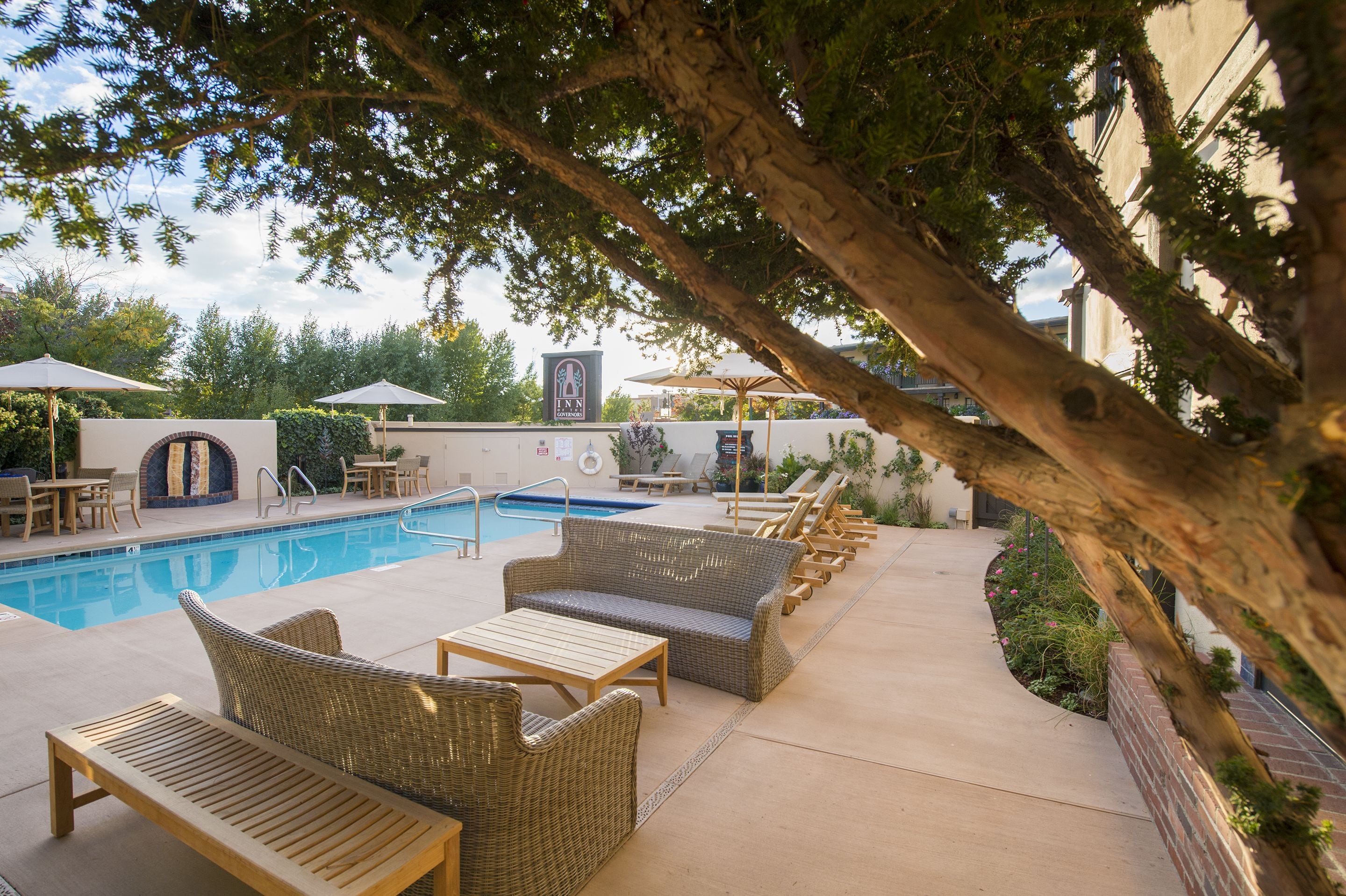 outdoor pool, a heated pool, pool loungers