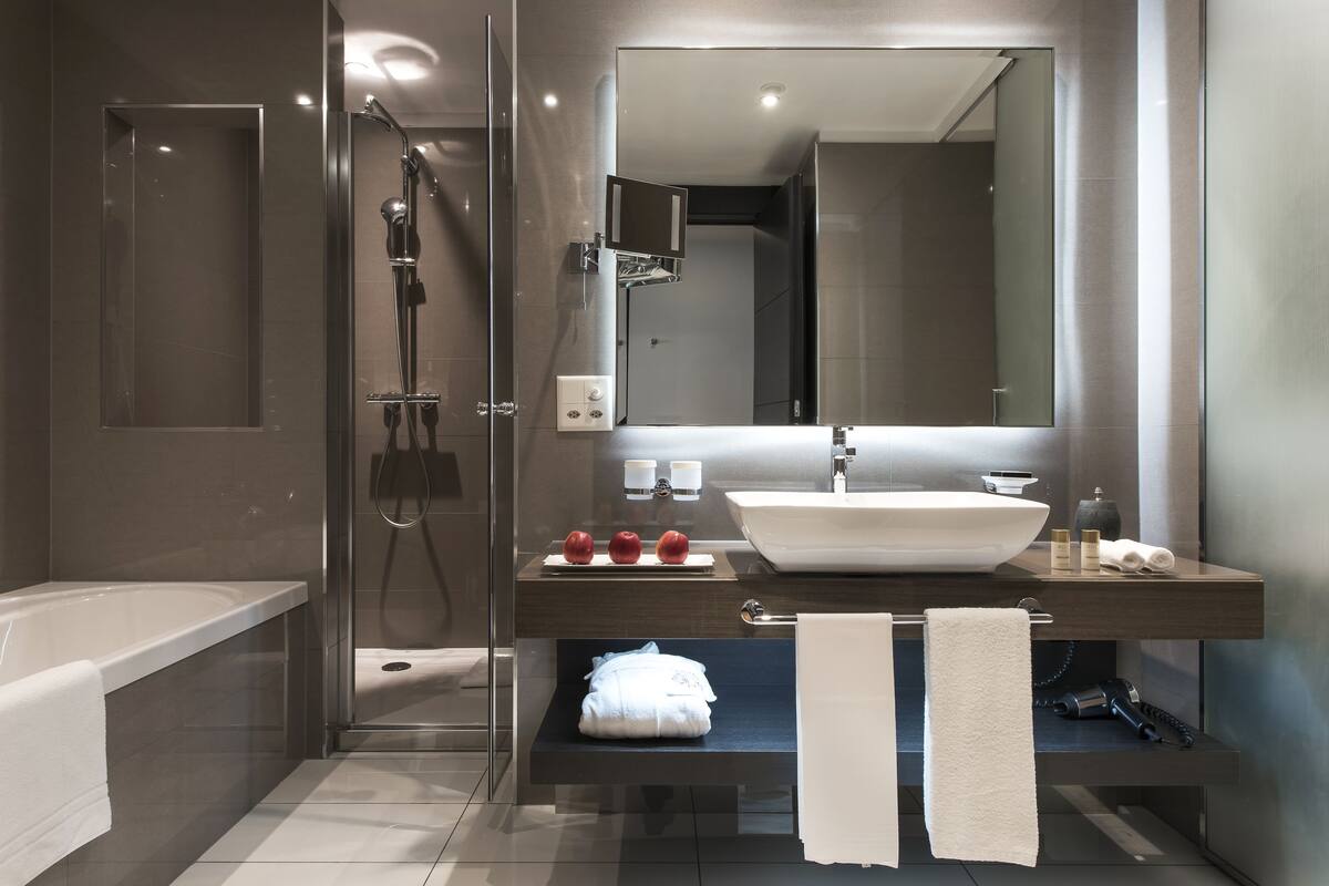 free toiletries, hair dryer, bathrobes, slippers