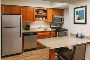 Fridge, microwave, dishwasher, coffee/tea maker