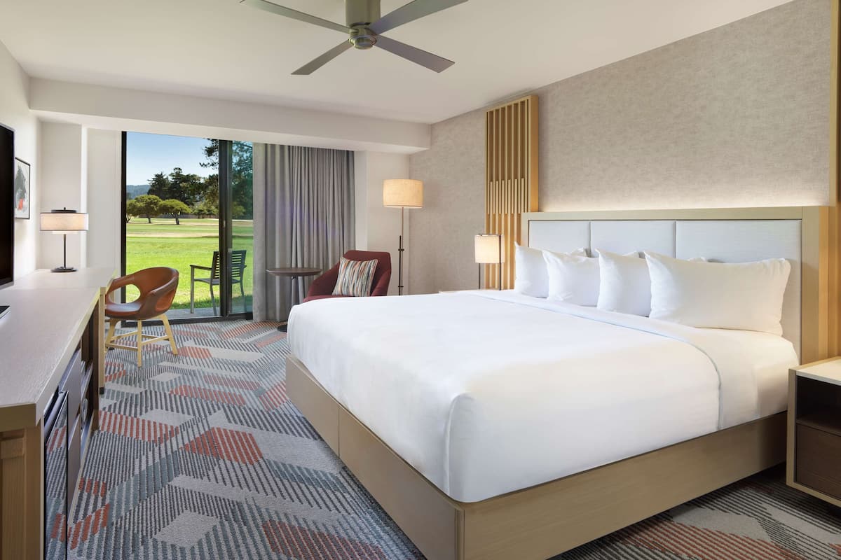 Room, 1 King Bed, Patio, Golf View | Premium bedding, down comforters, pillowtop beds, in-room safe