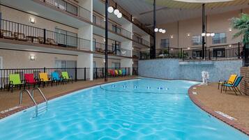 Indoor pool, open 8:00 AM to 10:00 PM, pool umbrellas, sun loungers