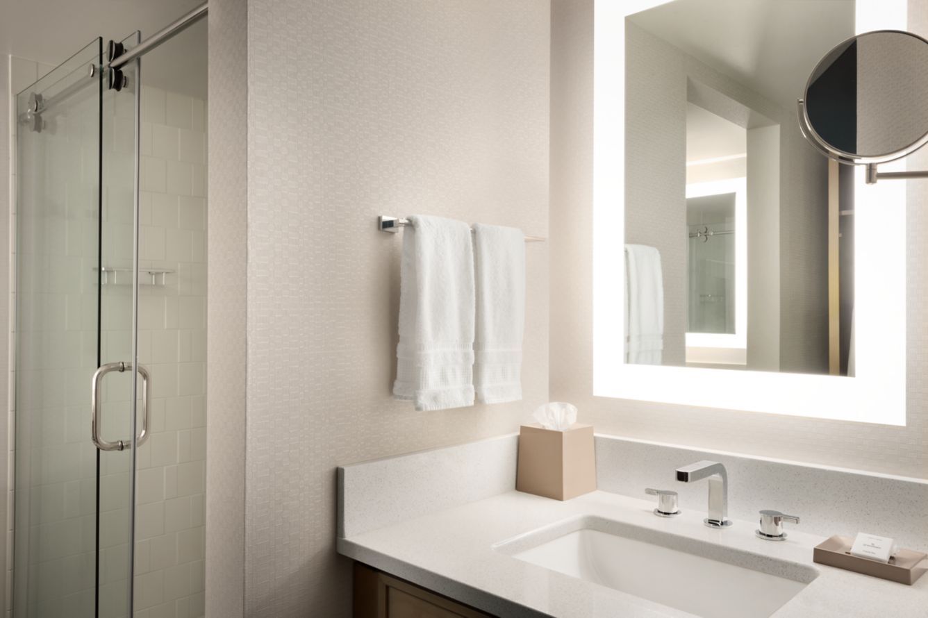 Combined shower/tub, free toiletries, hair dryer, towels