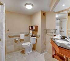 Bañera con ducha, artículos de tocador gratuitos, secador de pelo