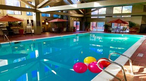Indoor pool, a heated pool, sun loungers