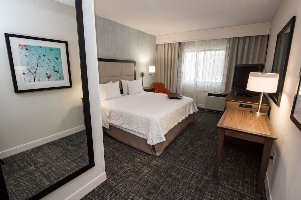 In-room safe, desk, laptop workspace, blackout curtains