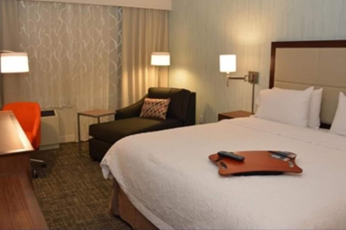 In-room safe, desk, laptop workspace, blackout curtains