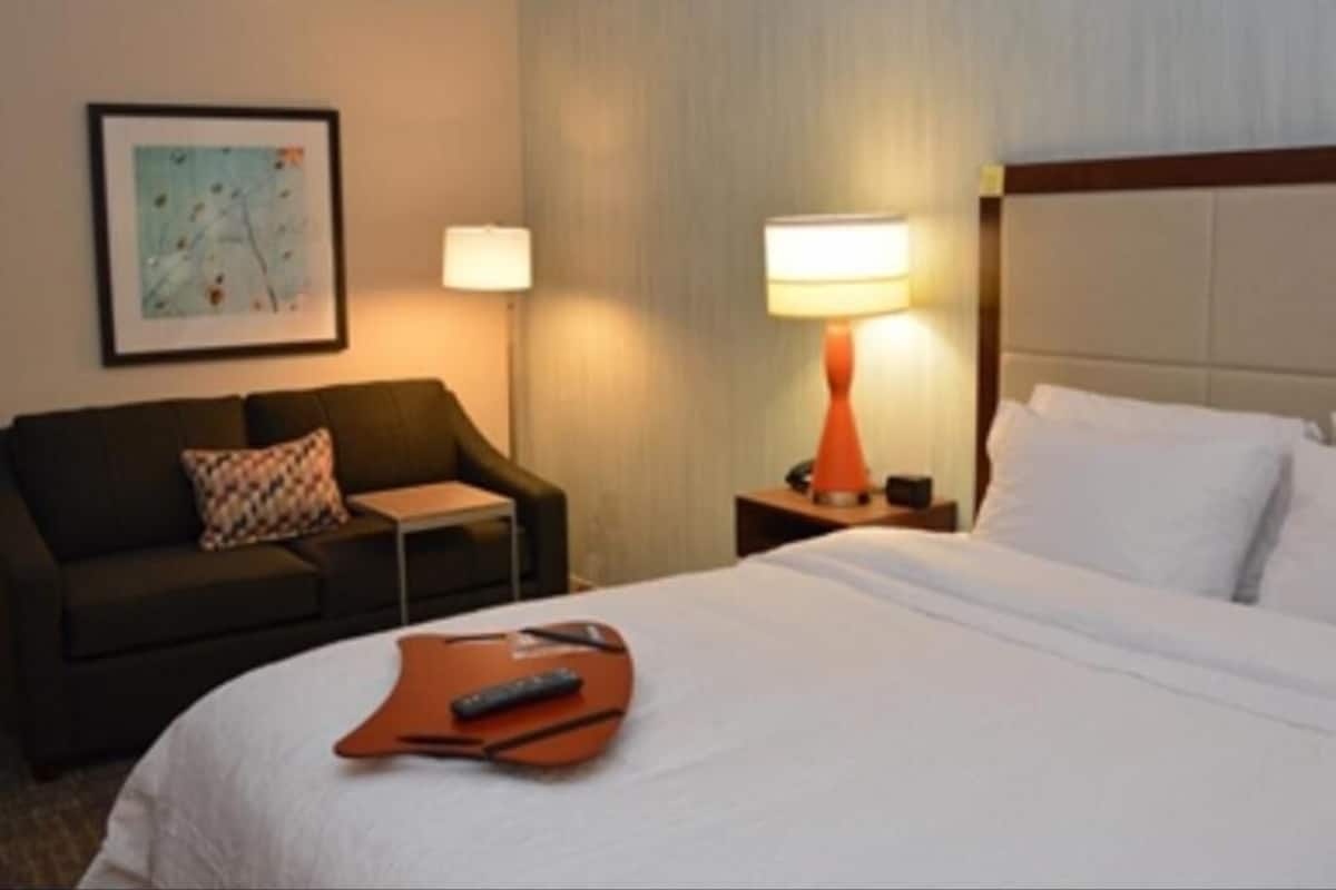 In-room safe, desk, laptop workspace, blackout curtains