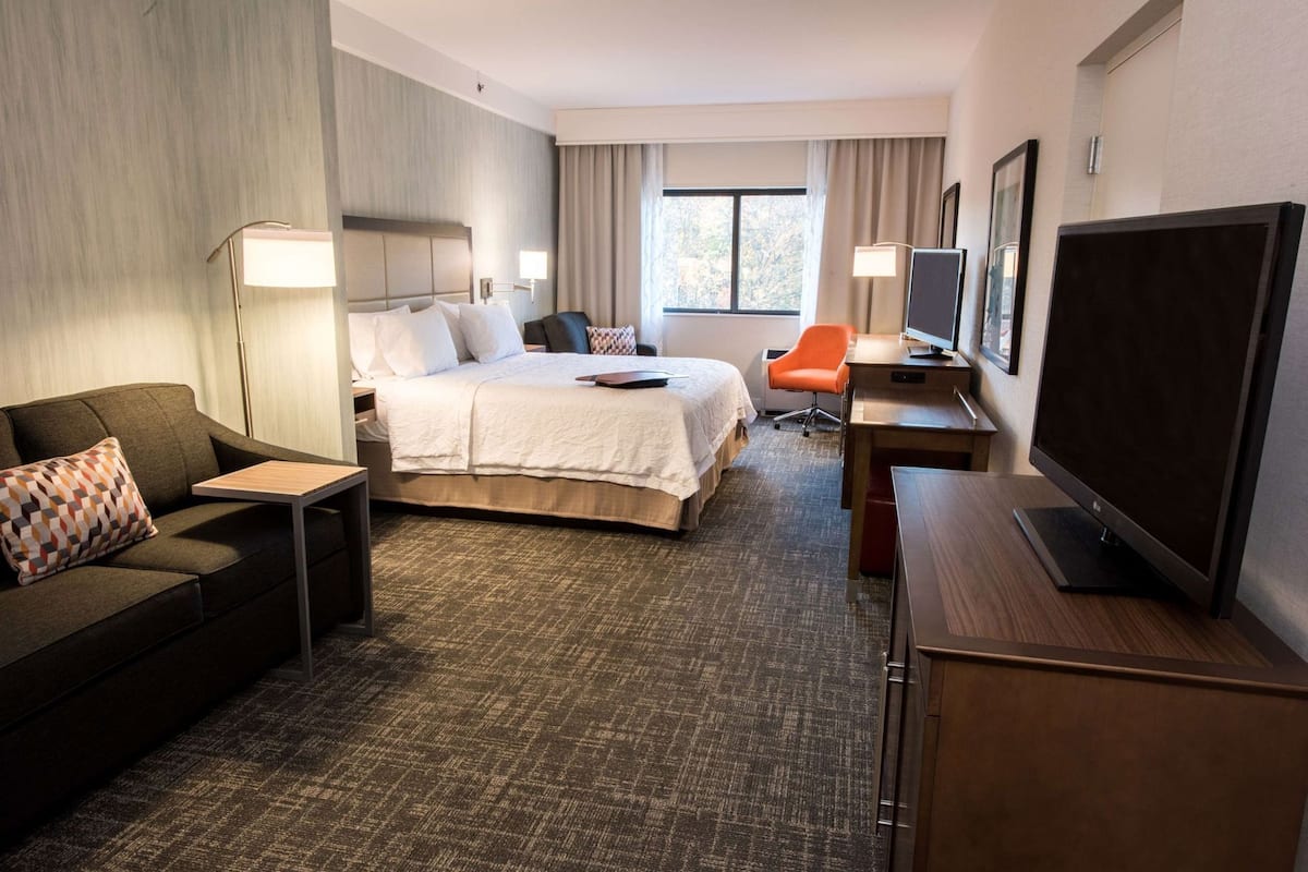 In-room safe, desk, laptop workspace, blackout curtains