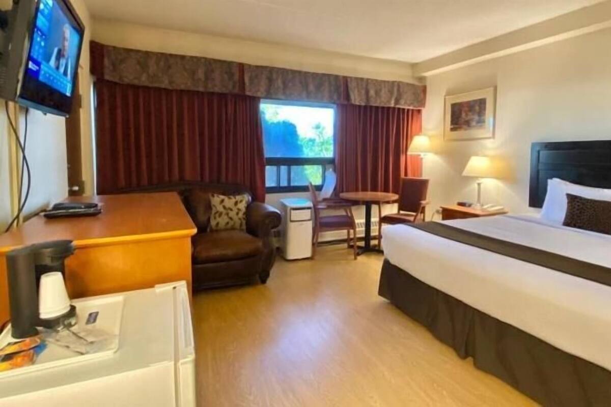 Individually furnished, desk, blackout drapes, iron/ironing board