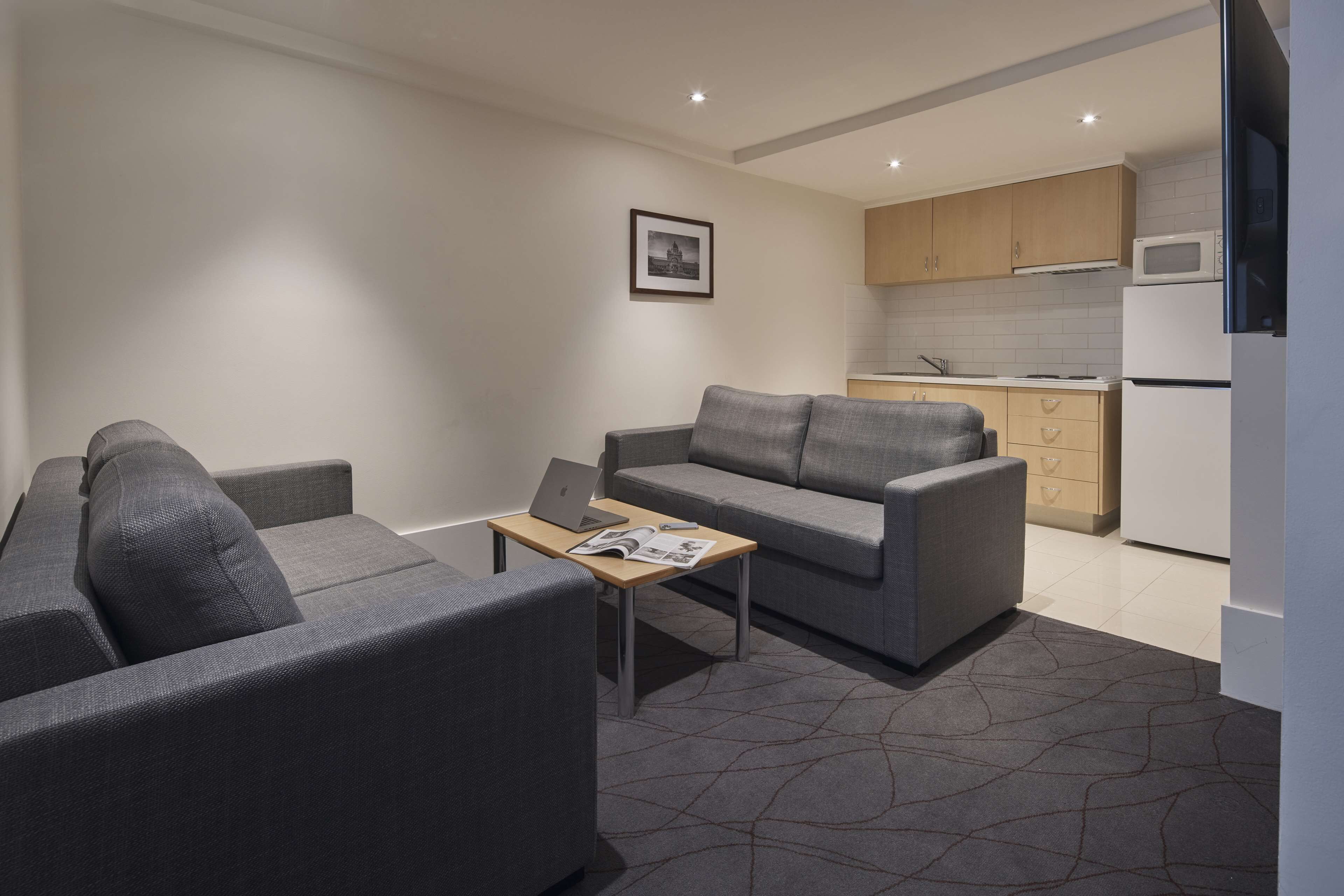 mini-fridge, coffee/tea maker, electric kettle