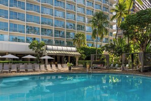 Outdoor pool, open 8:00 AM to 7:00 PM, cabanas (surcharge)