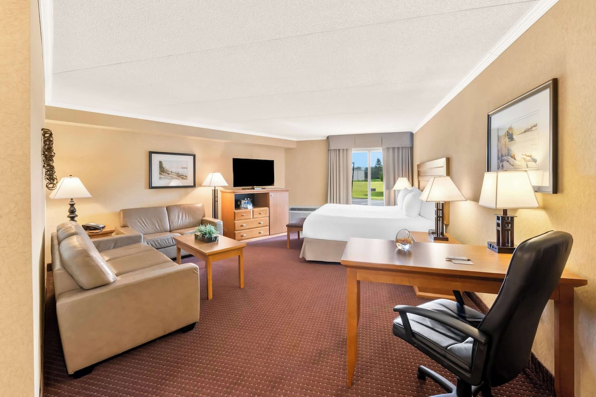 suite, 1 king bed, non smoking, refrigerator & microwave (with sofabed) | 1 bedroom, premium bedding, blackout curtains, iron/ironing board