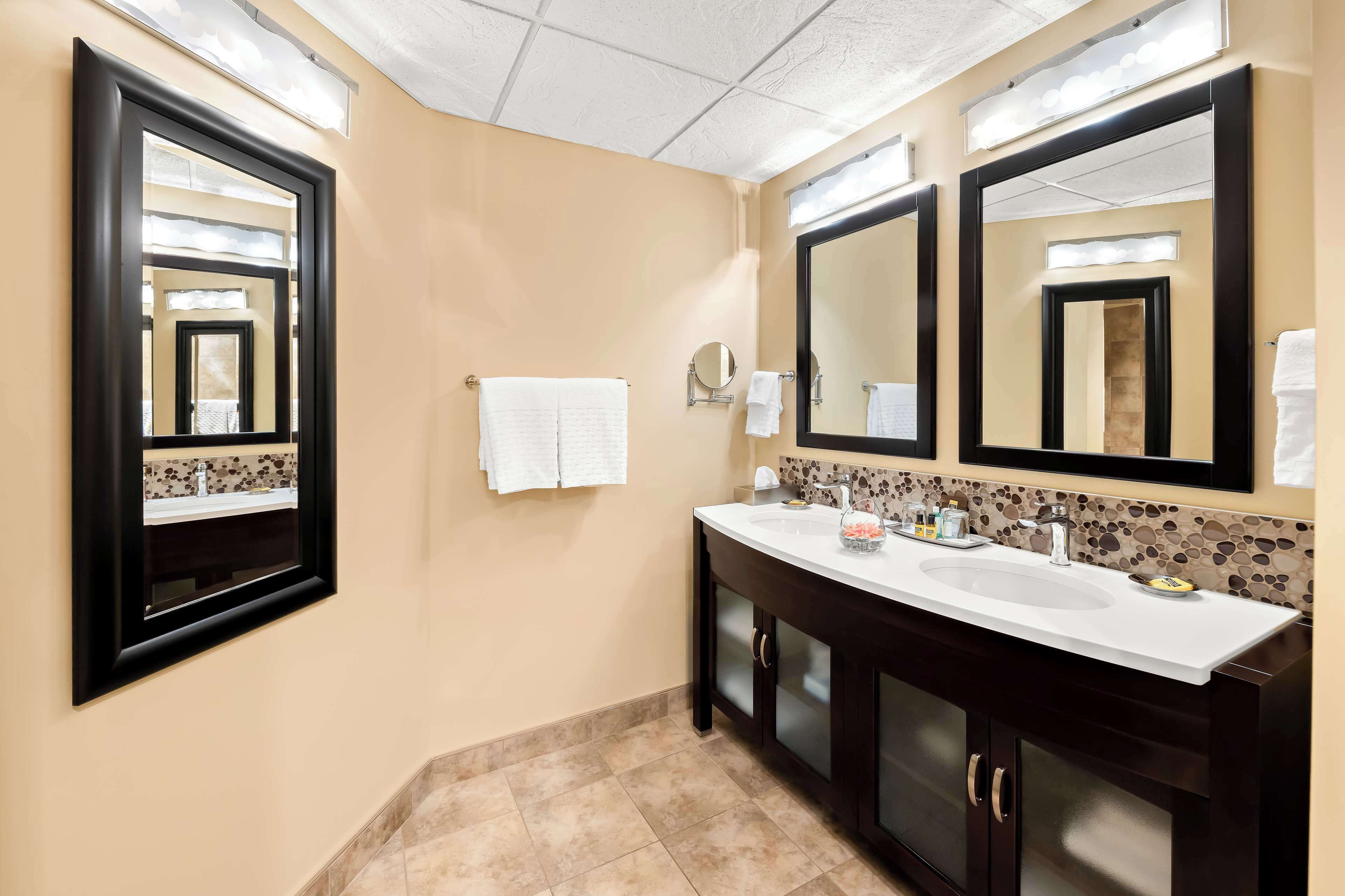 suite, 1 king bed, fireplace, ground floor (living room) | bathroom | free toiletries, hair dryer, towels