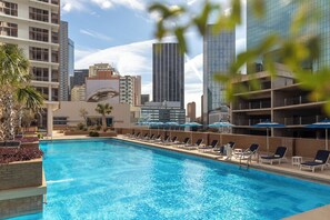 Outdoor pool, pool umbrellas