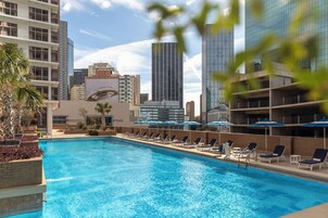 Outdoor pool, pool umbrellas