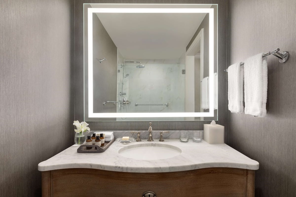 fairmont gold, room, 2 queen beds, city view | bathroom | combined shower/bathtub, designer toiletries, hair dryer, bathrobes