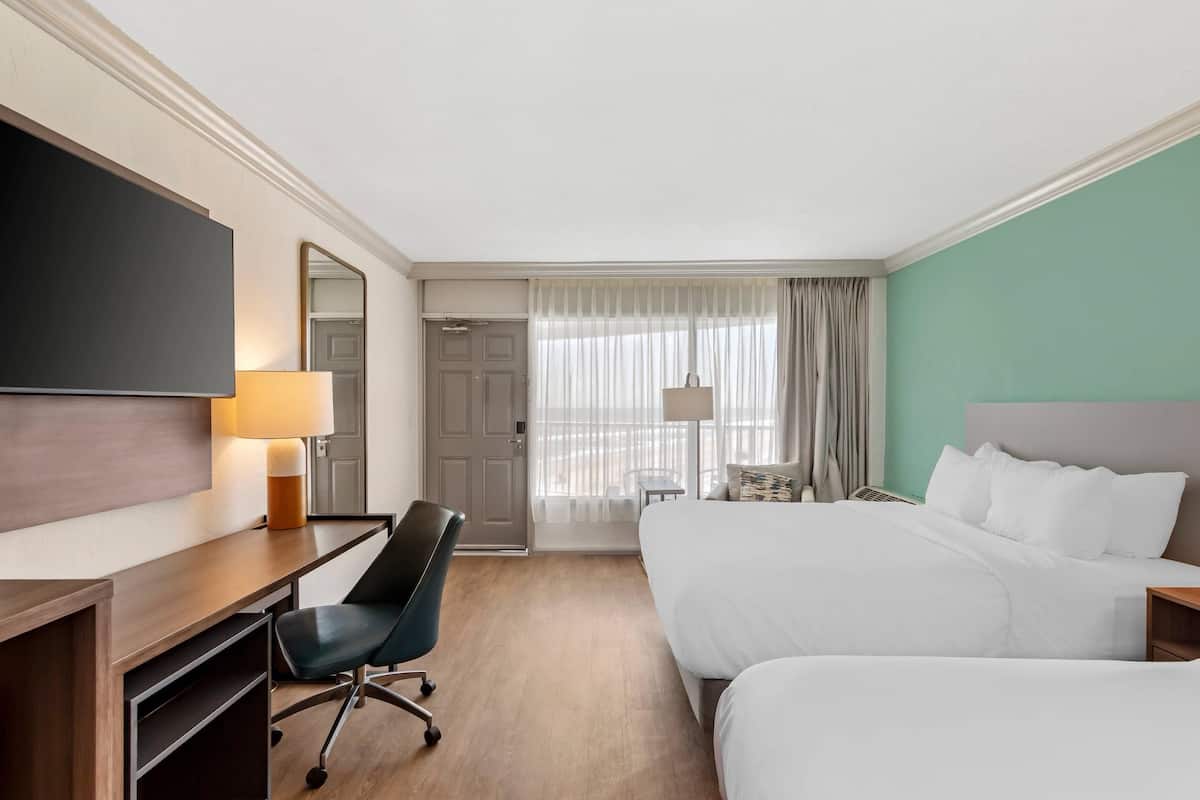 Standard Room, 2 Queen Beds, Non Smoking | Desk, laptop workspace, blackout drapes, iron/ironing board