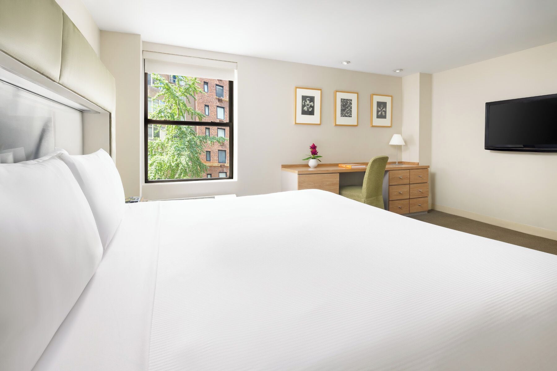 Ropa de cama de alta calidad, caja fuerte, escritorio