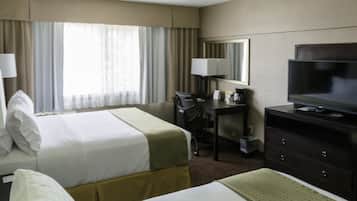 Desk, blackout drapes, iron/ironing board, free cribs/infant beds