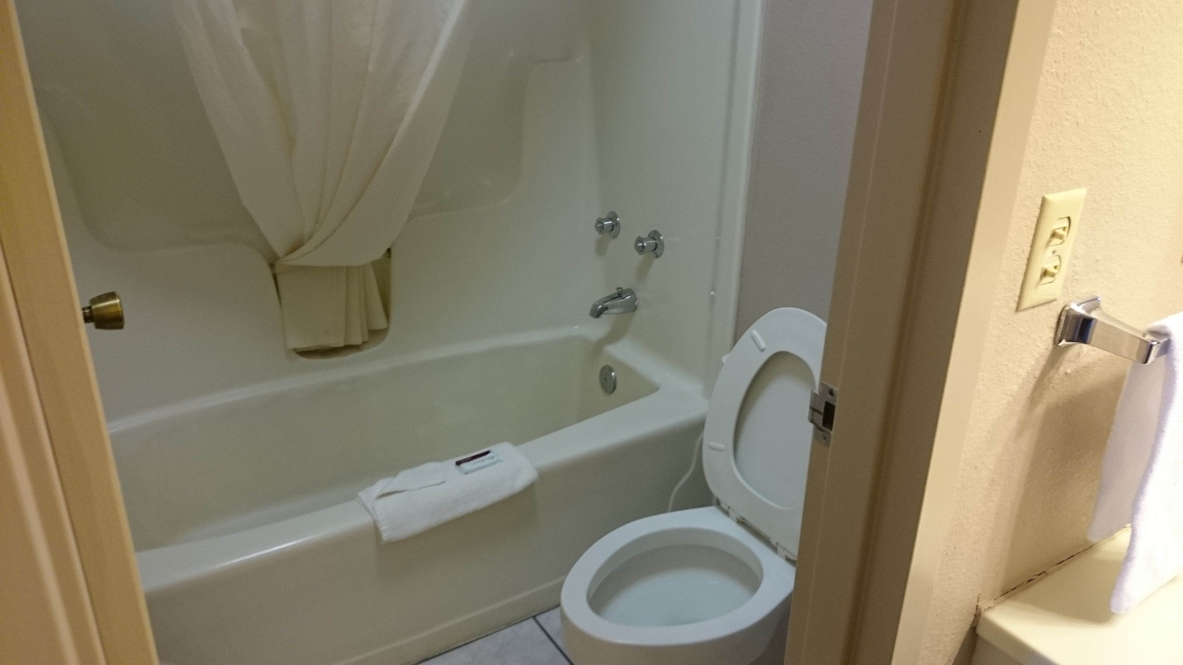 Combined shower/bathtub, deep-soaking bathtub, hair dryer, towels