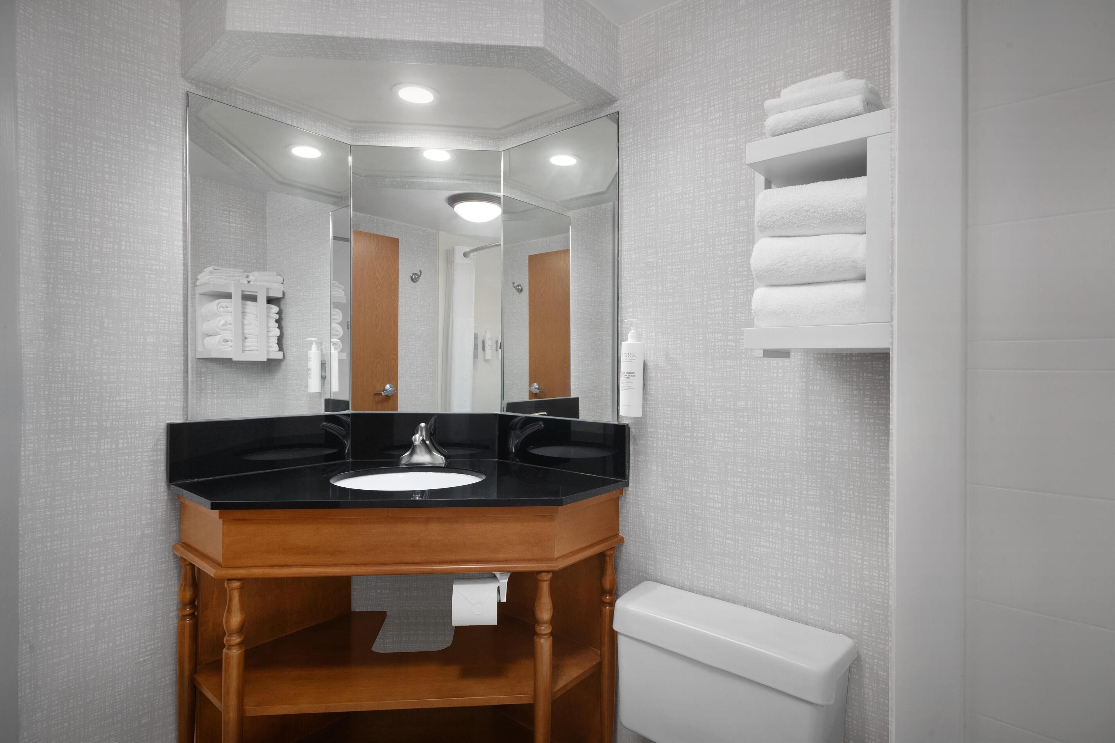 free toiletries, hair dryer, towels