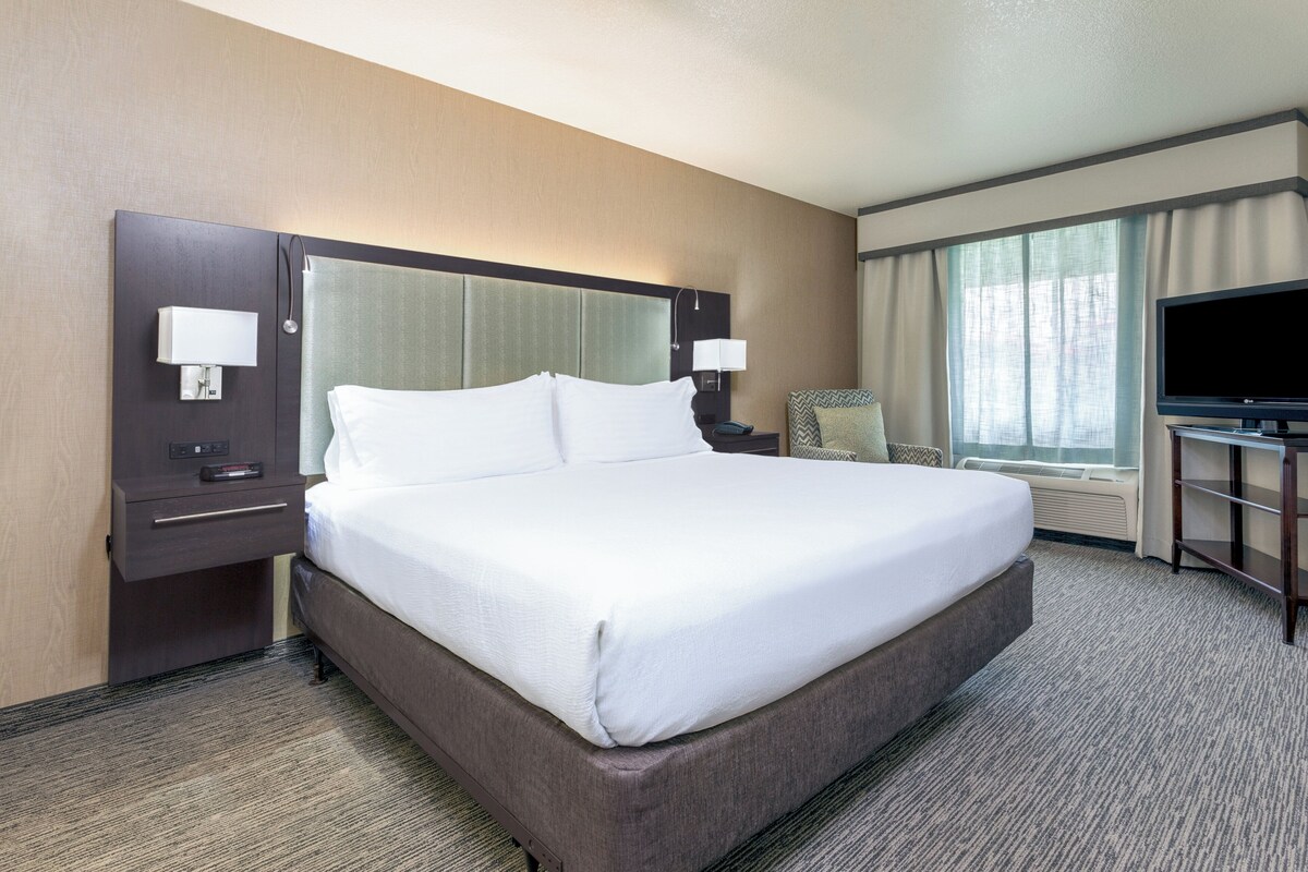 Standard Room, 1 King Bed, Accessible, Non Smoking (Comm, Roll Shwr) | Desk, laptop workspace, blackout drapes, iron/ironing board