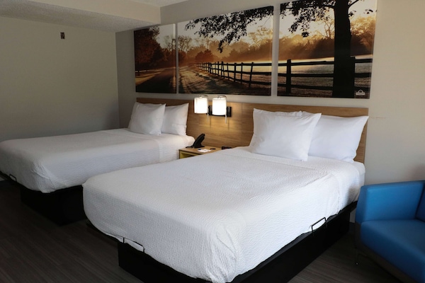 Standard Room, 2 Double Beds, Non Smoking | In-room safe, desk, blackout drapes, iron/ironing board