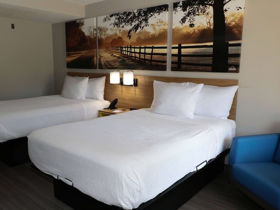 Standard Room, 2 Double Beds, Non Smoking | In-room safe, desk, blackout drapes, iron/ironing board