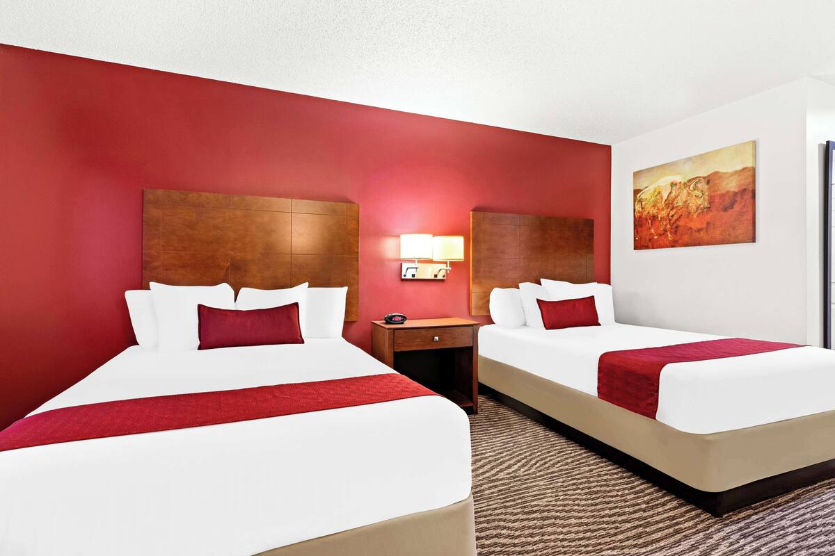 standard room, 2 double beds, non smoking, refrigerator & microwave | desk, laptop workspace, iron/ironing board, free cots/infant beds