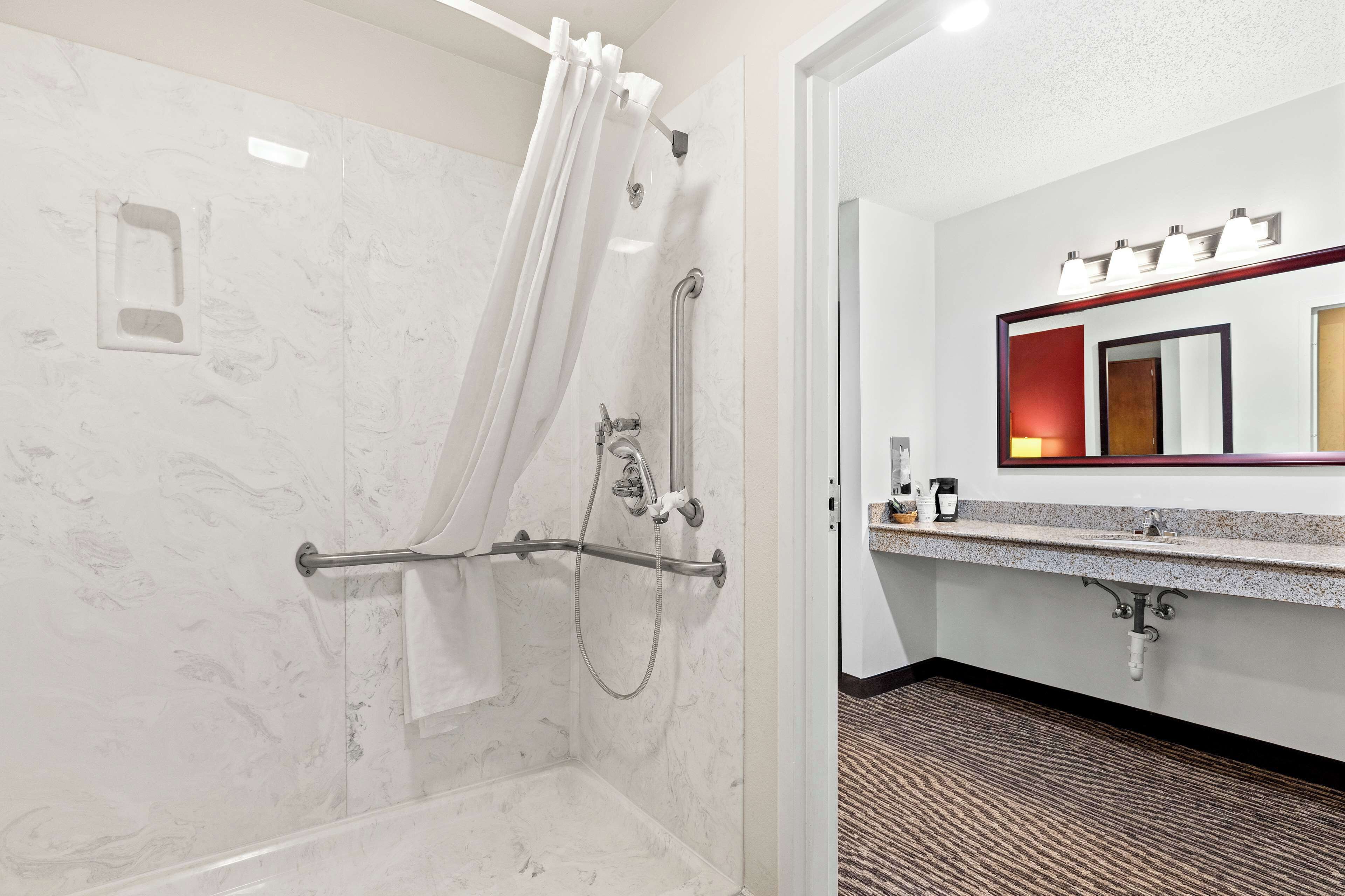 standard room, 1 king bed, accessible, non smoking (refrigerator & microwave) | bathroom | free toiletries, hair dryer, towels