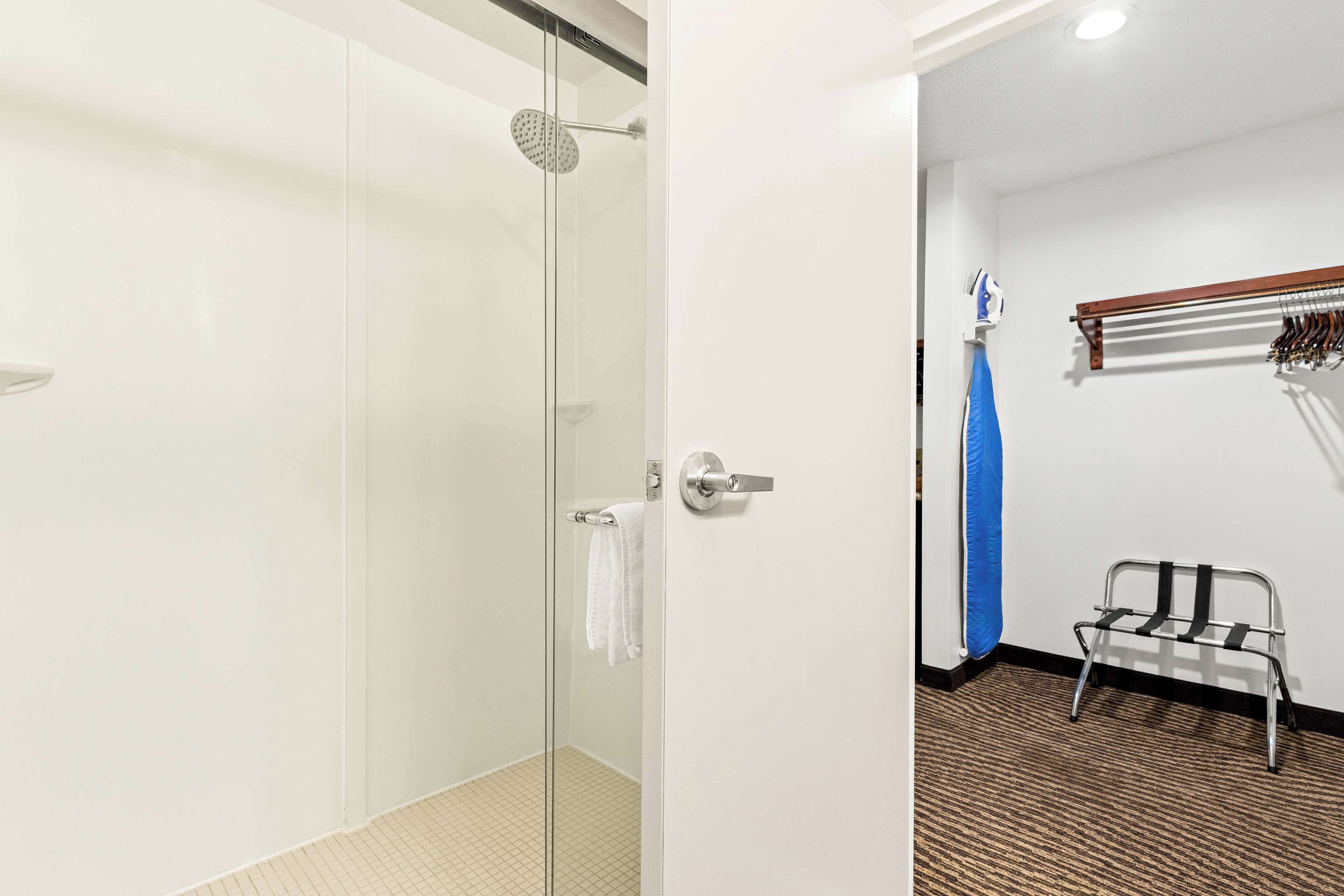 free toiletries, hair dryer, towels