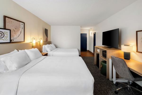 Room, 2 Queen Beds | In-room safe, desk, laptop workspace, blackout drapes