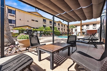 Outdoor pool, open 9:00 AM to 8:00 PM, free cabanas, sun loungers at Ellis Island Hotel