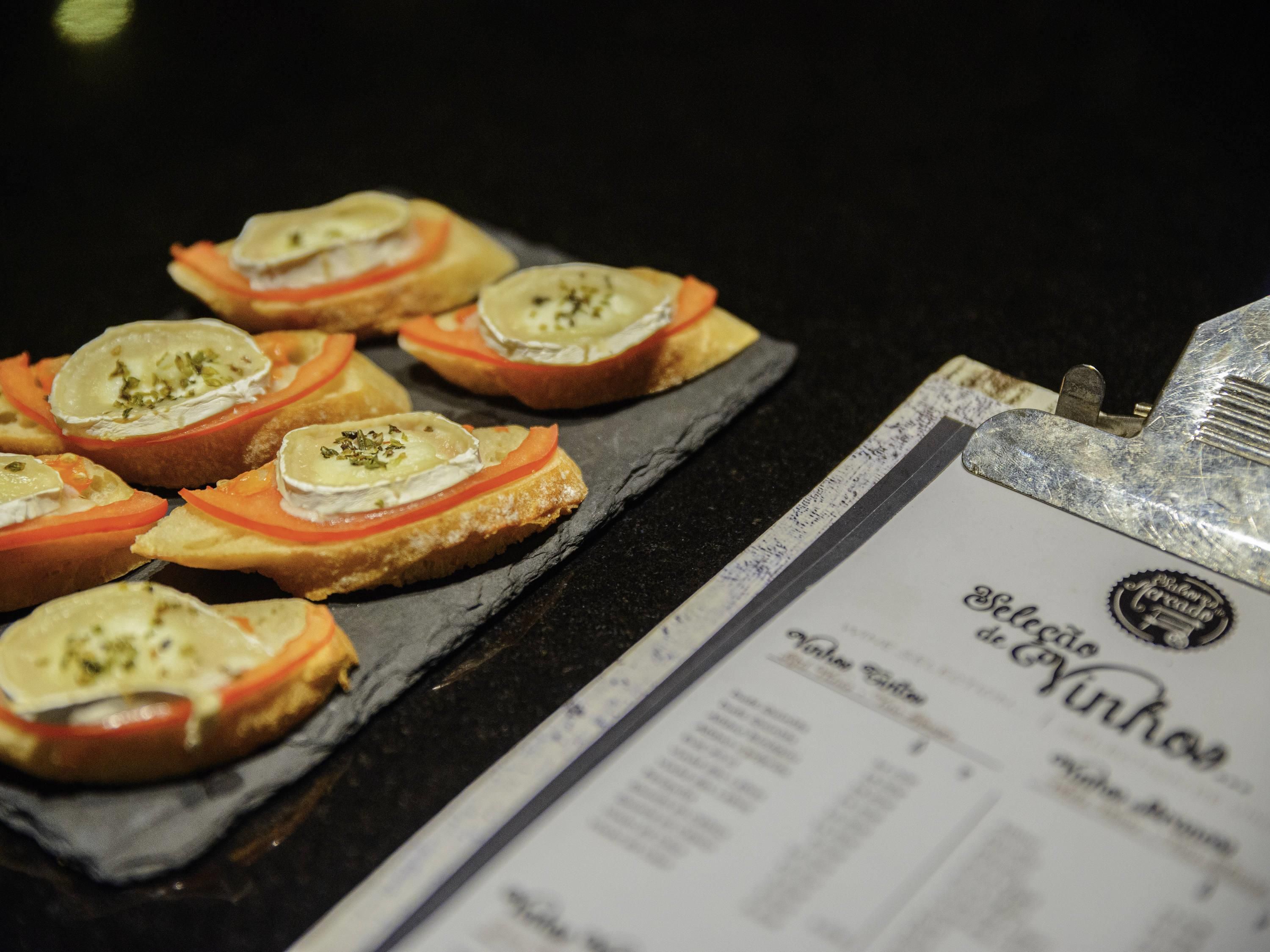 A menu with food items.