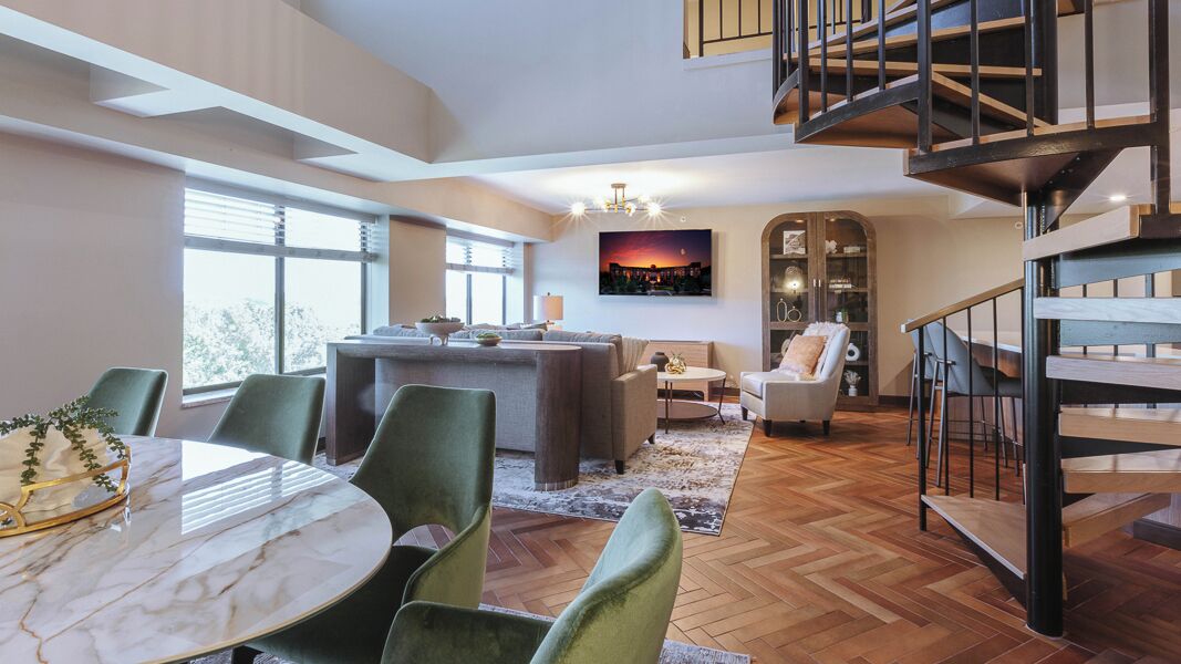 Premium Loft | Living area | 55-inch flat-screen TV with cable channels, TV, foosball