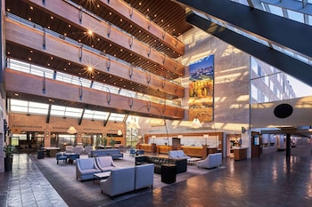 Hotel entrance and lobby at The Inverness Denver, a Hilton Golf & Spa Resort