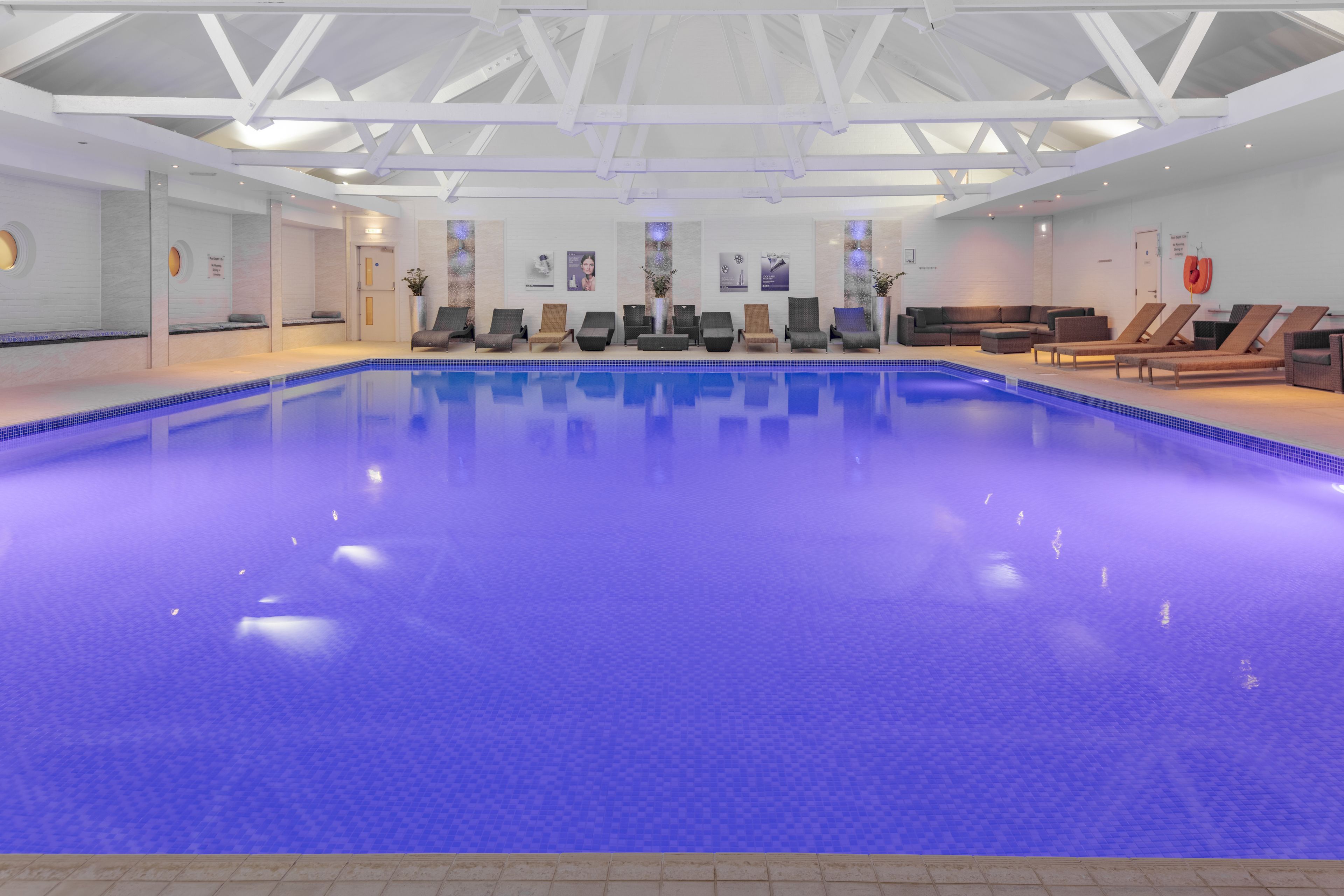 indoor pool, pool loungers