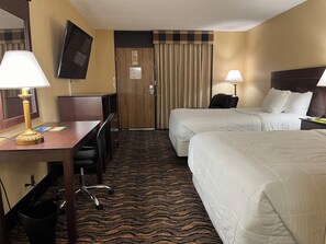 Pillow-top beds, desk, blackout curtains, iron/ironing board