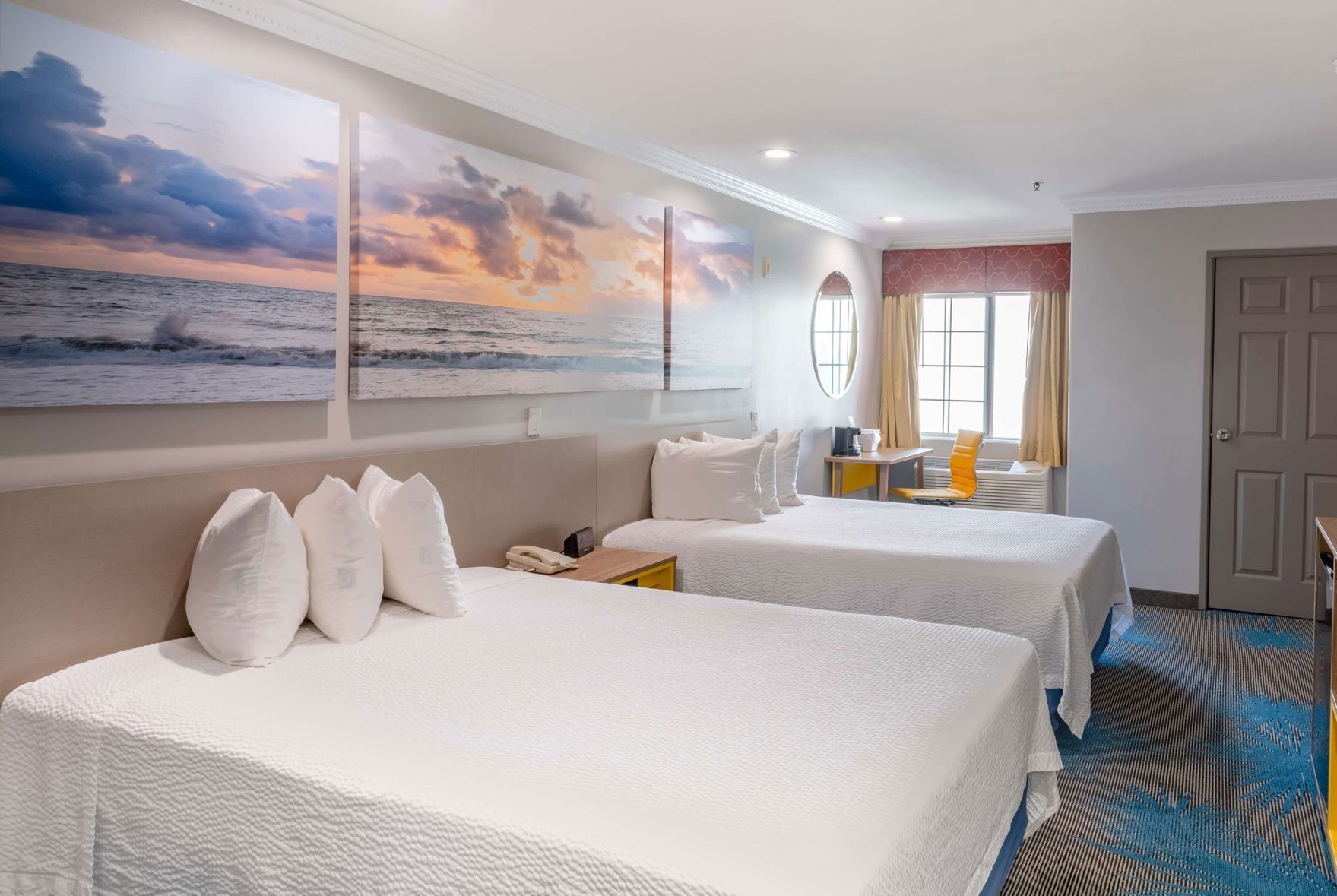 Desk, free WiFi, bed sheets, alarm clocks