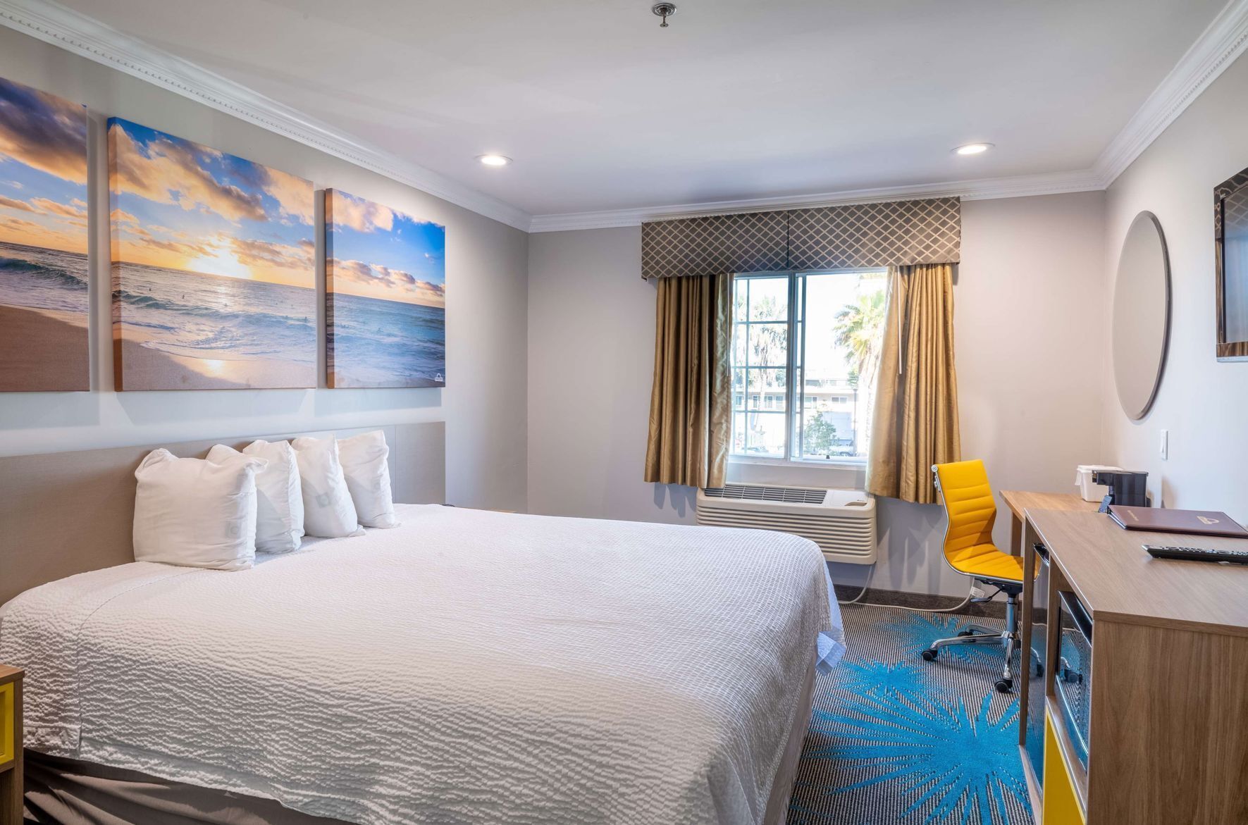 Desk, free WiFi, bed sheets, alarm clocks