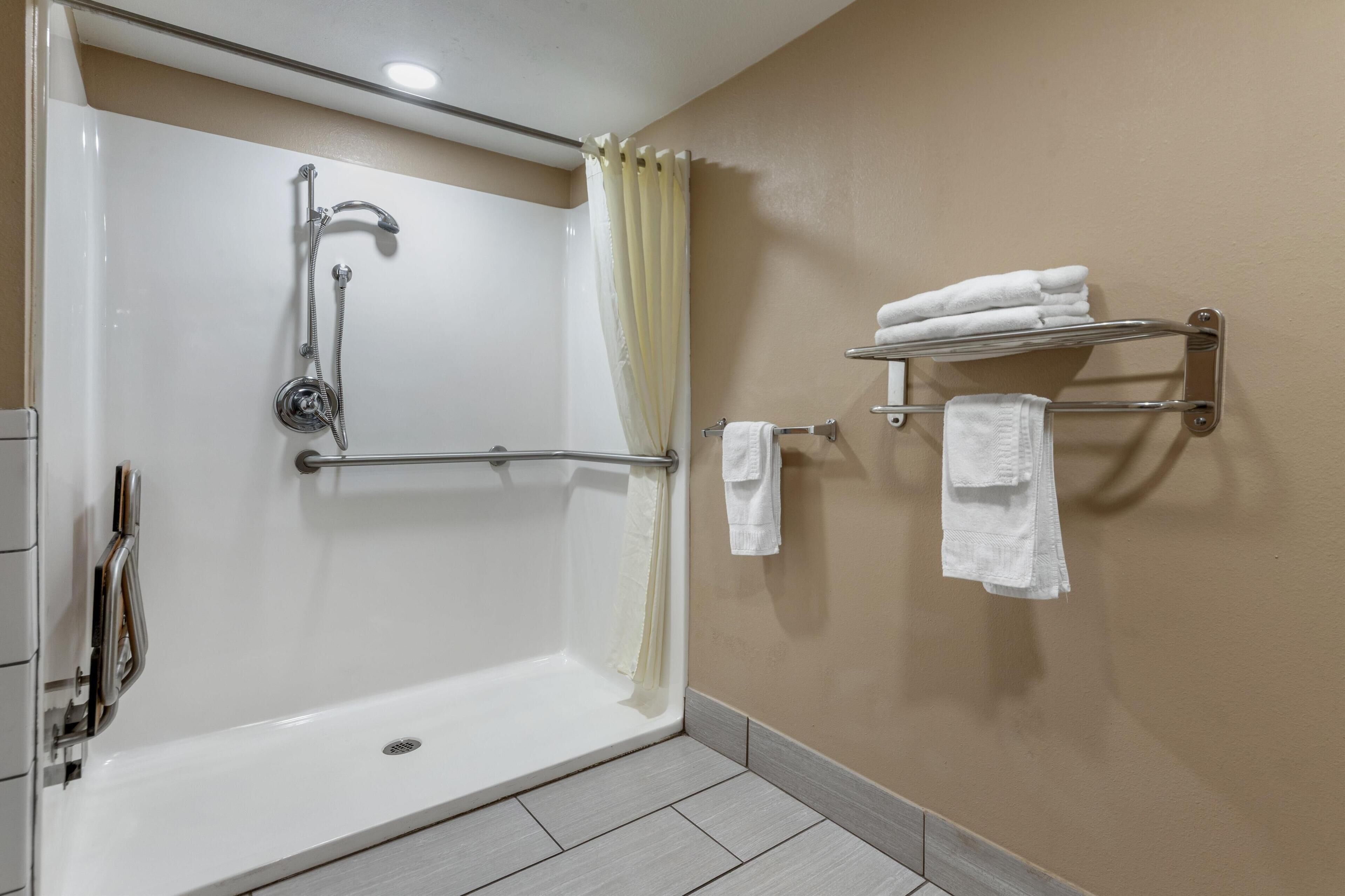 standard room, 1 king bed, accessible, non smoking | bathroom | combined shower/bathtub, free toiletries, hair dryer, towels