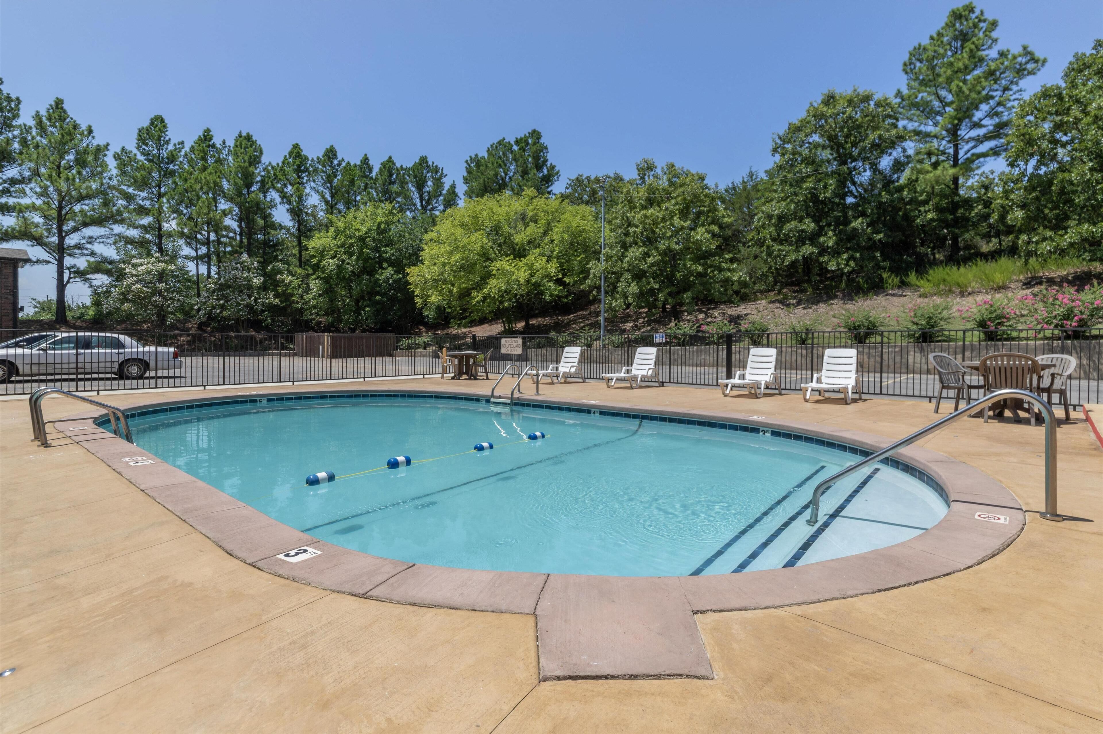 outdoor pool, pool loungers