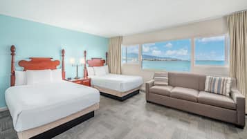 Room, 2 Double Beds, Oceanfront | Desk, laptop workspace, blackout curtains, iron/ironing board