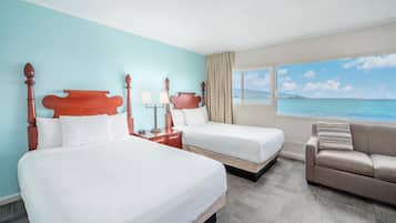 Room, 2 Double Beds, Oceanfront | Desk, laptop workspace, blackout drapes, iron/ironing board