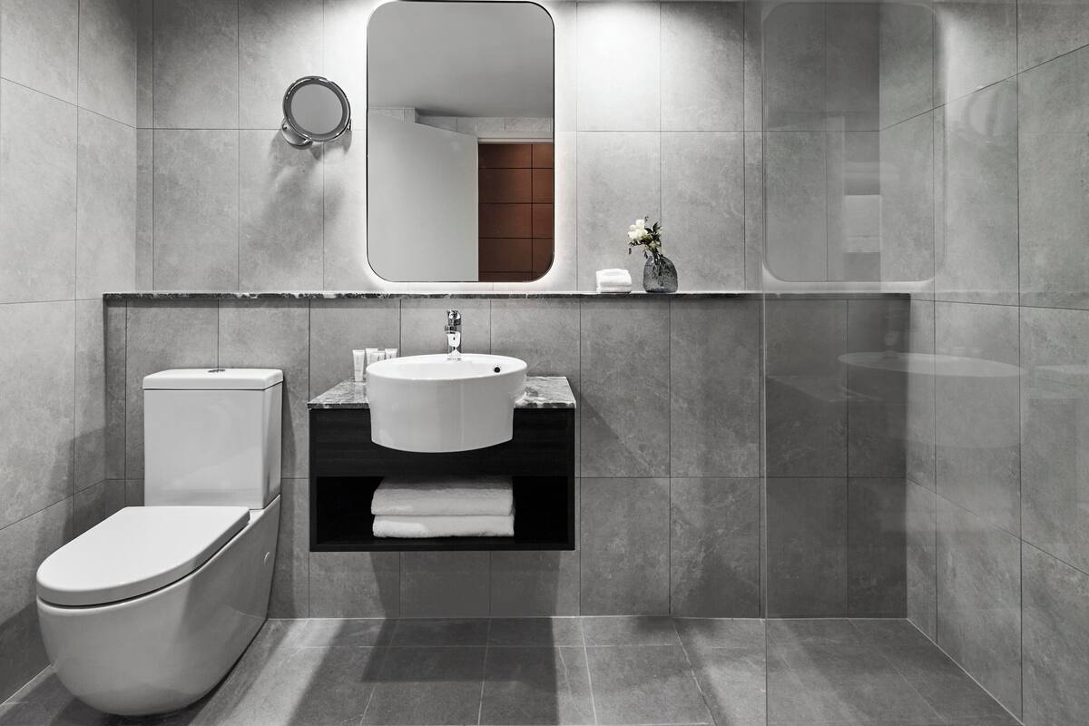 shower, rainfall showerhead, free toiletries, hair dryer