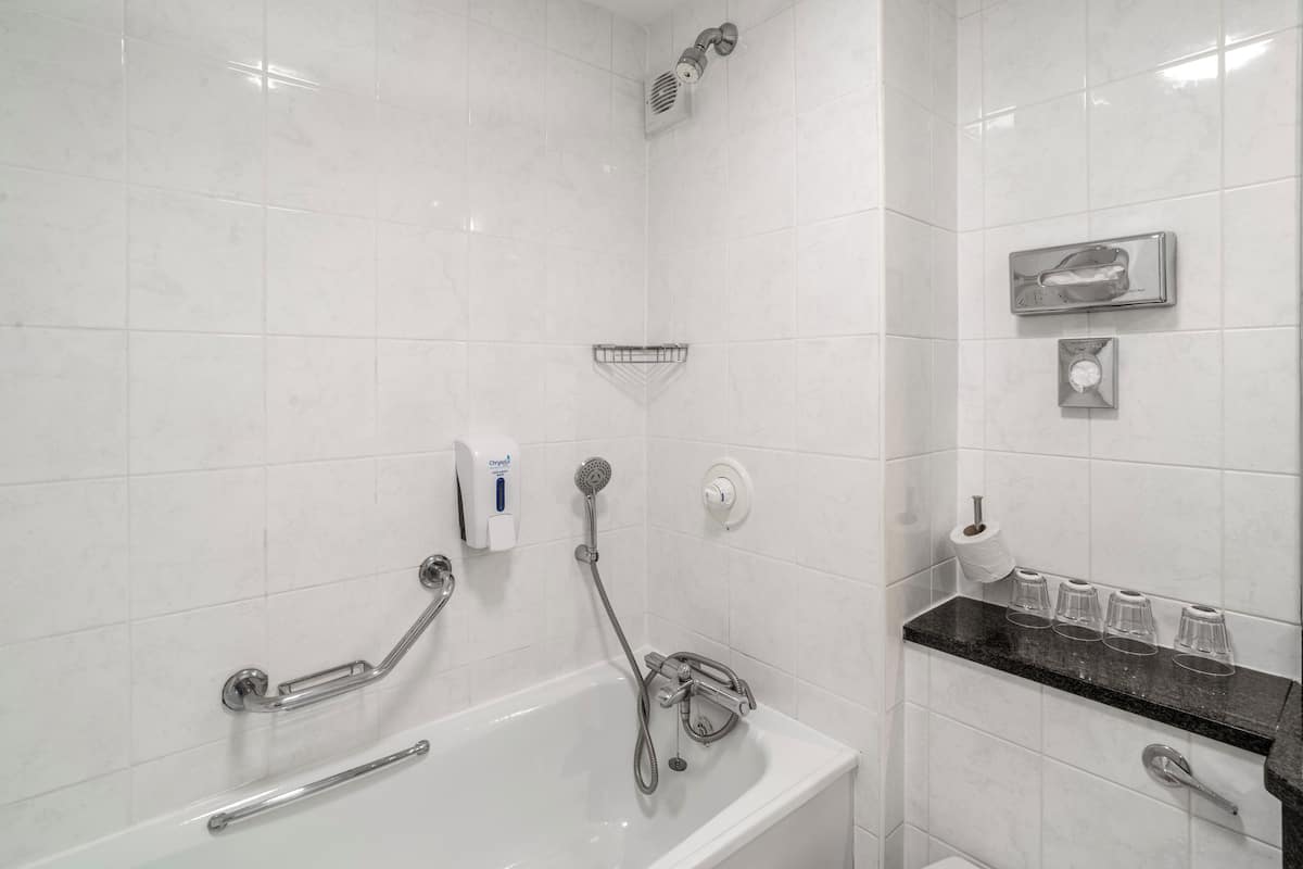 family room | bathroom | combined shower/bathtub, free toiletries, hair dryer, towels